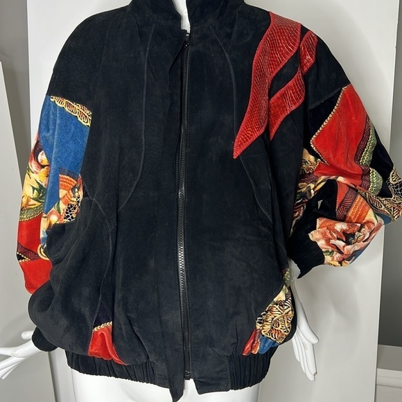 Cache Sz M Vintage Black Suede Snakeskin and Velvet Appliqué Bomber Zip Jacket - Picture 12 of 16